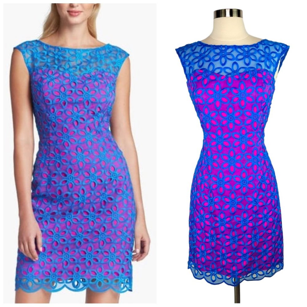 LILLY PULITZER "Selena" Blue Pink Lace Dress Party Homecoming Occasion SZ 2